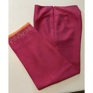 Ann Taylor silk pants Hot Pink Size Small with Embroidered Hem L:35 Inseam 26
